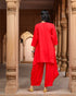 Scarlet Red Asymmetrical Set with Cowl Pants